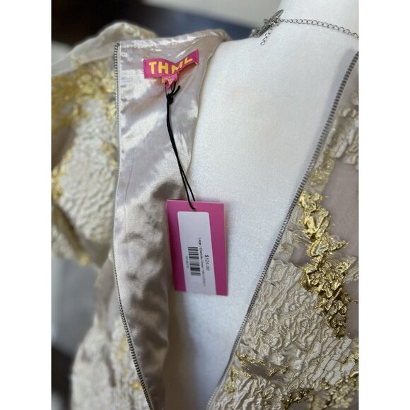 Anthropologie THML Gold White Puff Sleeve  Dress NEW Large SHOWER Wedding - Picture 12 of 16